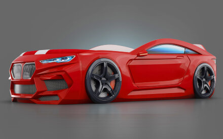 Кровать-машина Romeoс матрасом и подсветкой фар, красная 