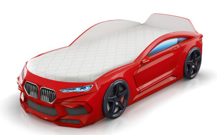 Кровать-машина Romeoс матрасом и подсветкой фар, красная 